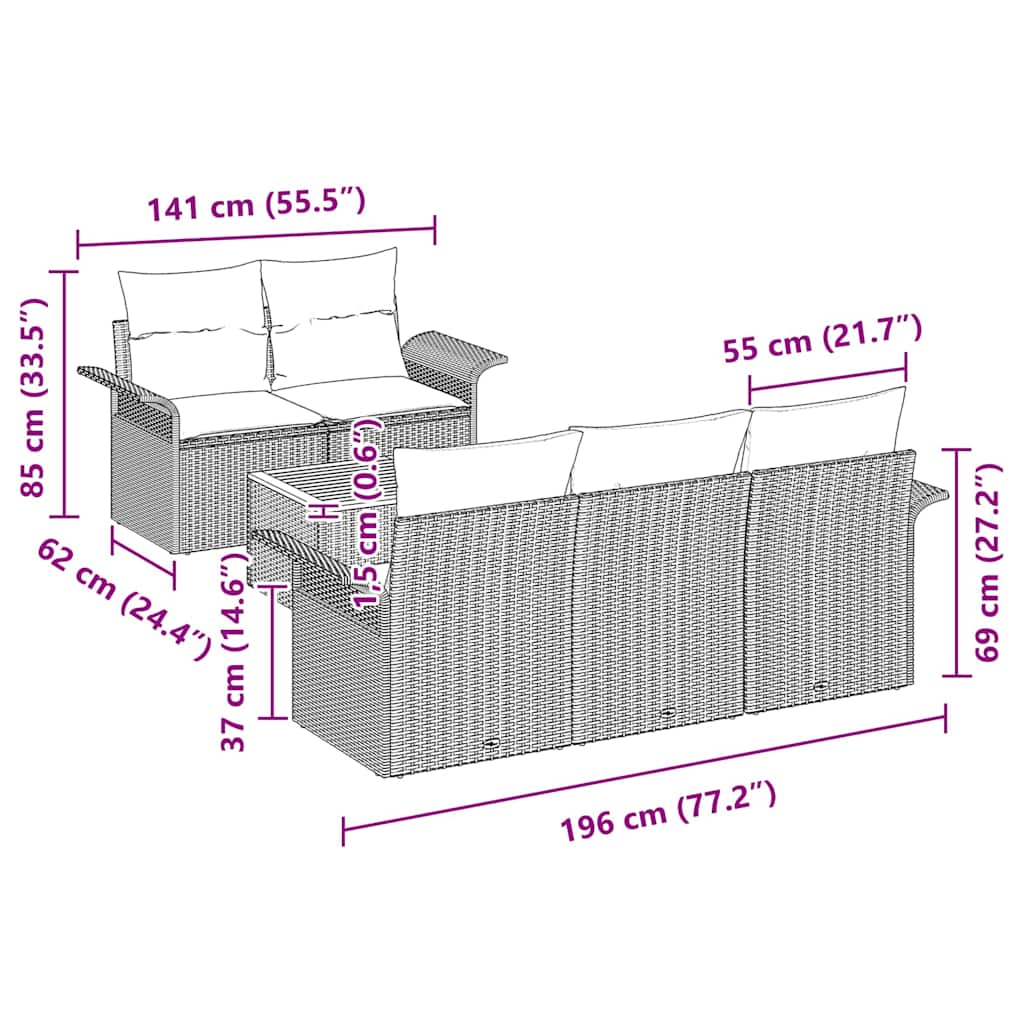 Sjedeća garnitura za vrt s pohranom 6 pcs Crna poliratan