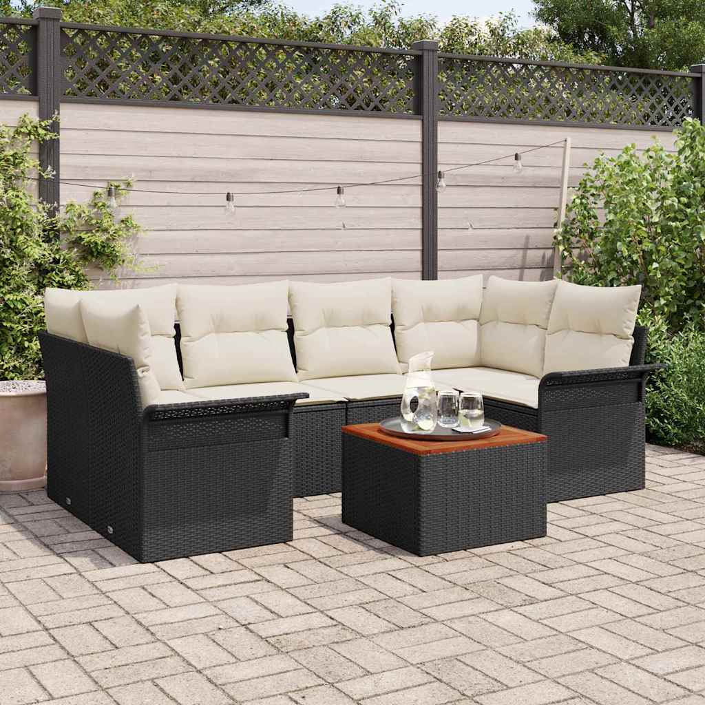 Sjedeća garnitura za vrt 7 kom. 6-Broj sjedala Crna i Krema 234 x 132.5 x 69 cm