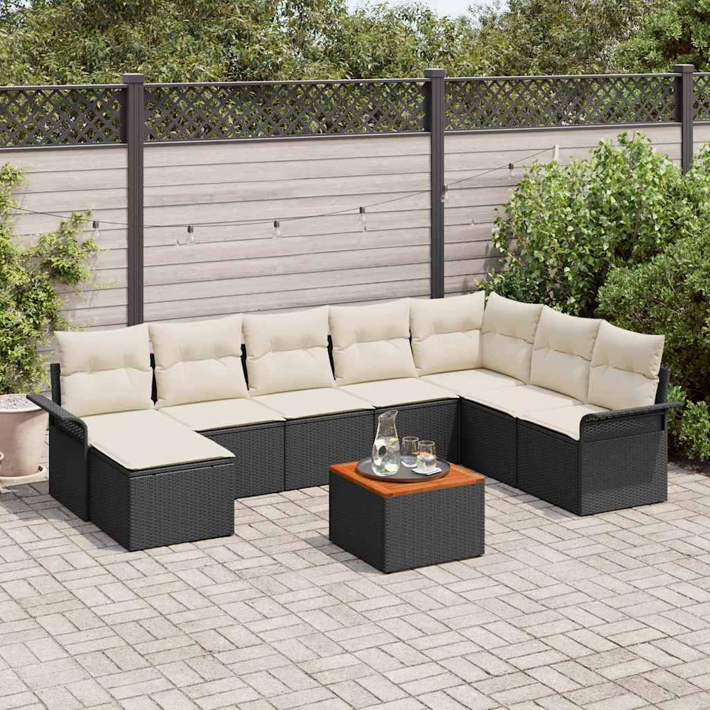 Sjedeća garnitura za vrt 9 kom. Crna i Krema poliratan 297.5 x 187.5 x 69 cm