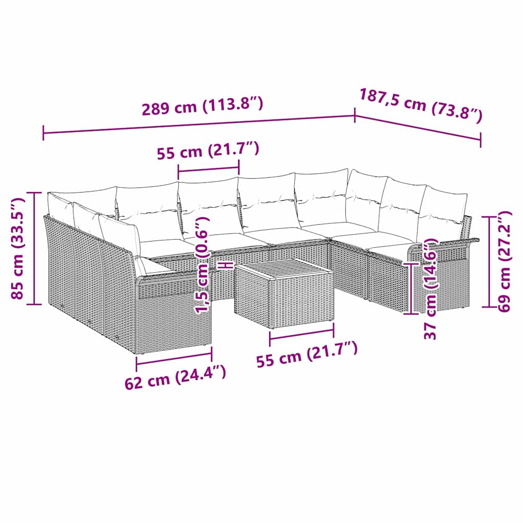 Sjedeća garnitura za vrt 10 pcs Crna i Krema poliratan