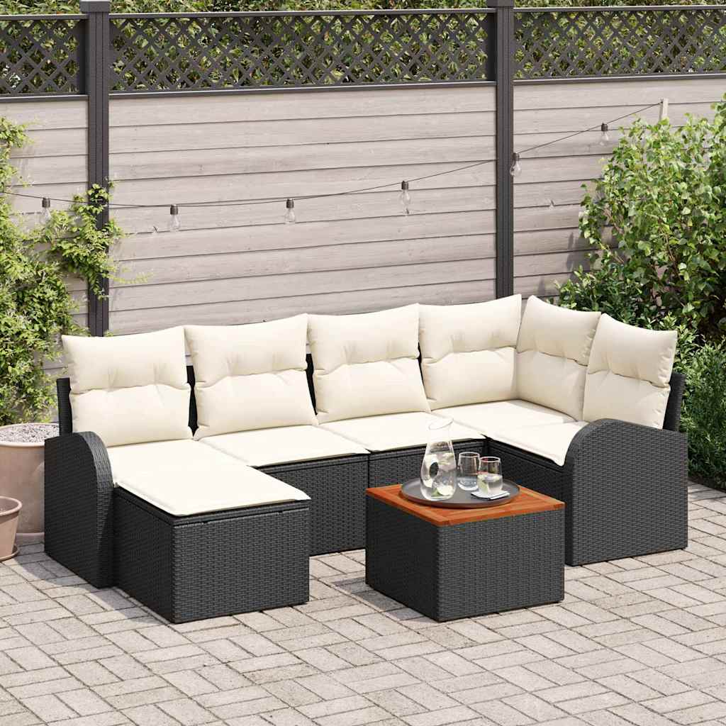 Sjedeća garnitura za vrt 7 kom. Crna i Krema poliratan 234 x 124 x 69 cm