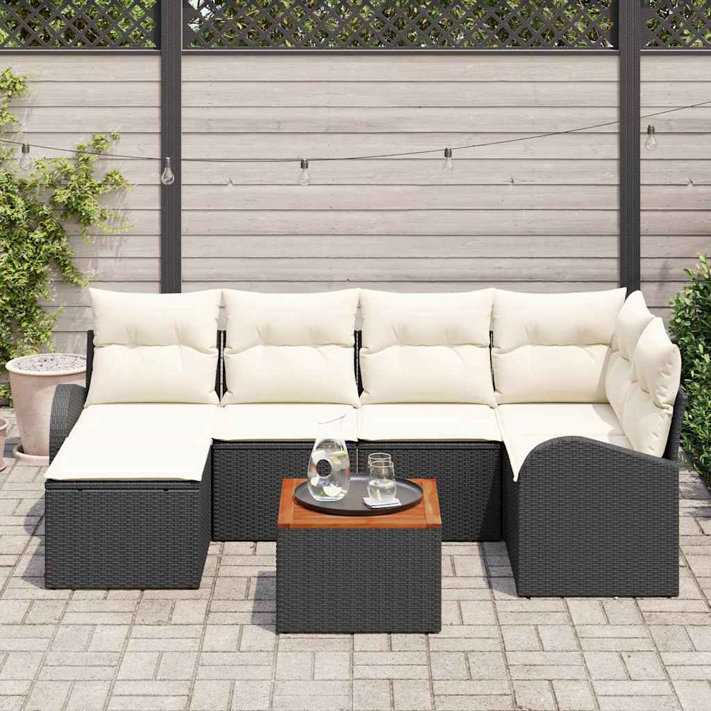 Sjedeća garnitura za vrt 7 kom. Crna i Krema poliratan 234 x 124 x 69 cm