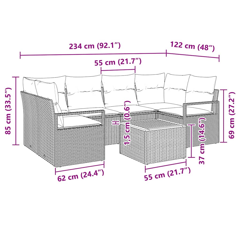 Sjedeća garnitura za vrt 7 kom. Siva poliratan 234 x 122 x 69 cm