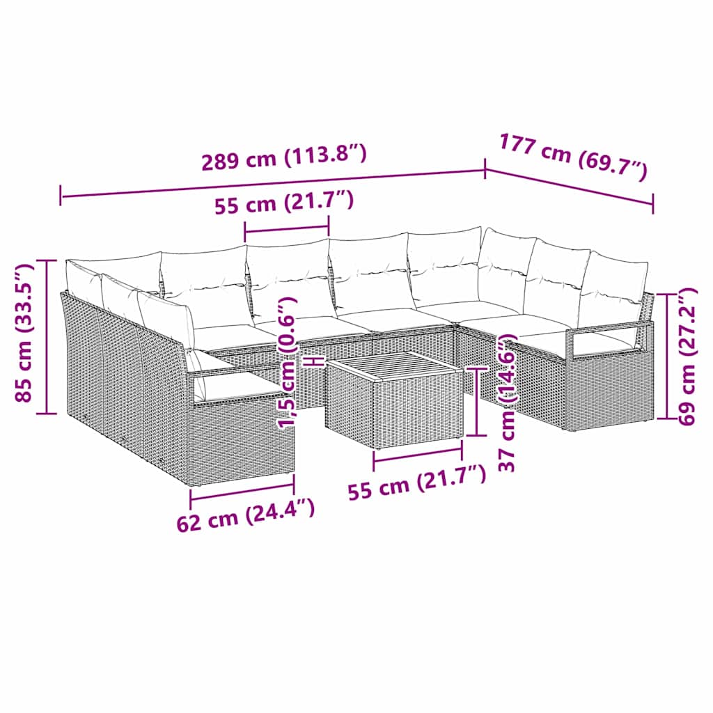 Sjedeća garnitura za vrt s pohranom 10 pcs Crna poliratan