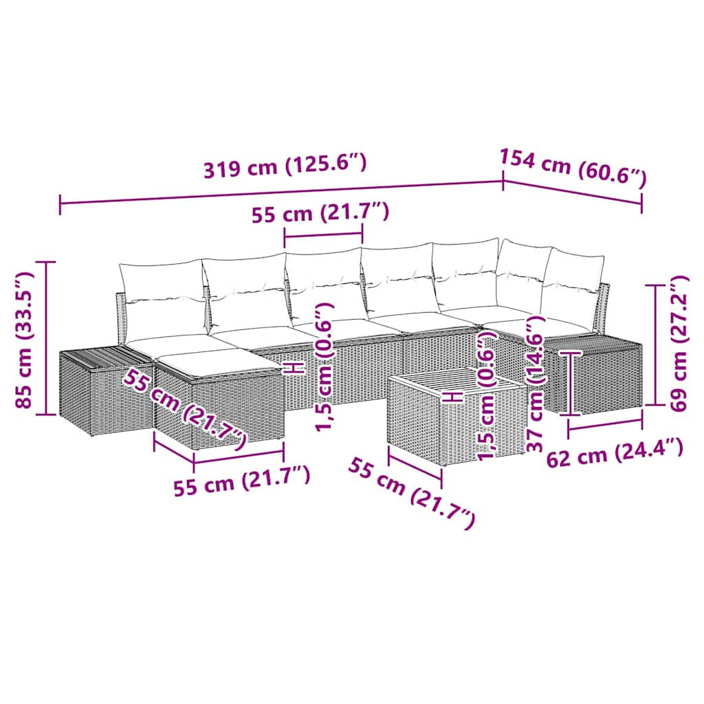 Sjedeća garnitura za vrt 8 pcs Crna