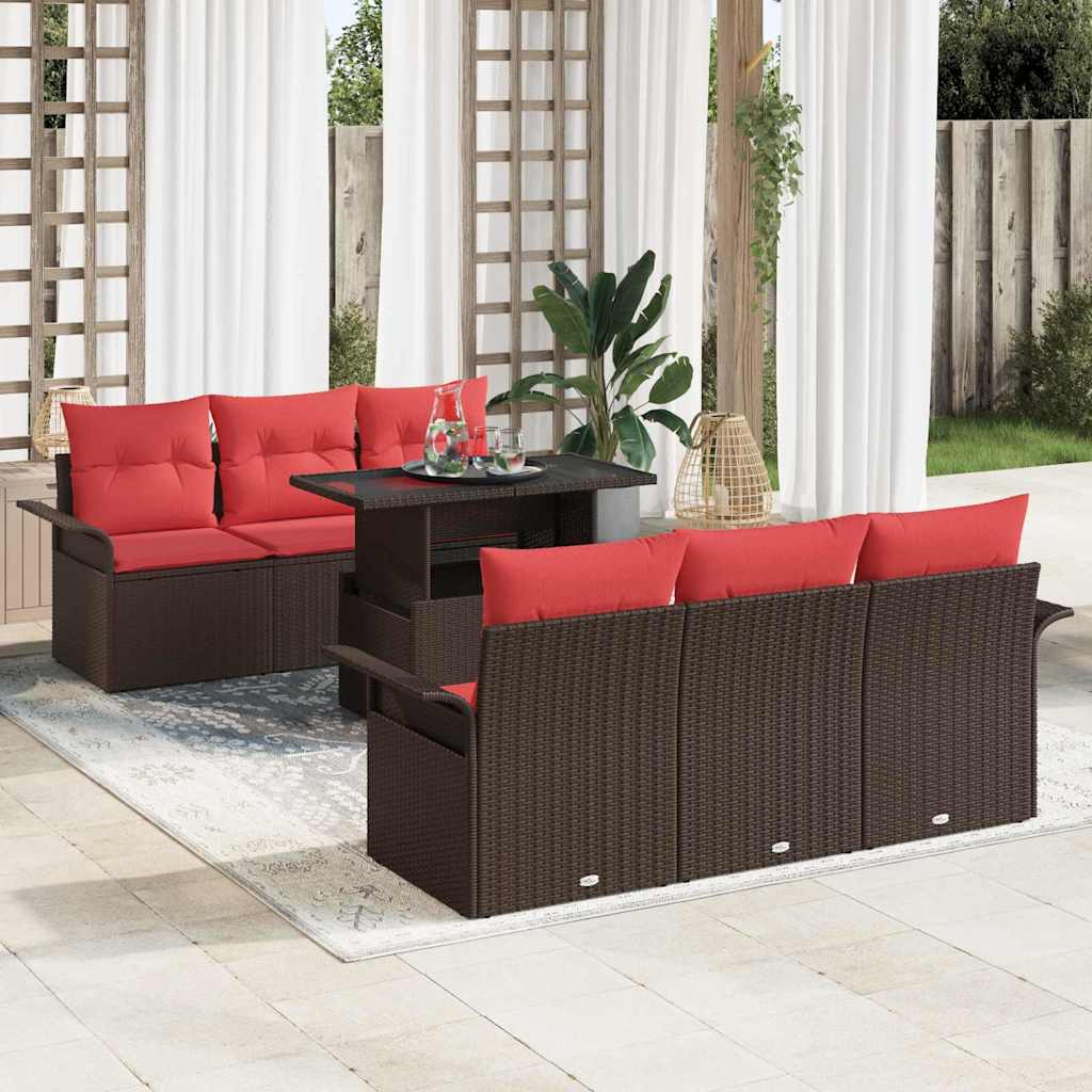 Sjedeća garnitura za vrt s jastukom 7 pcs Smeđa Poli Ratan