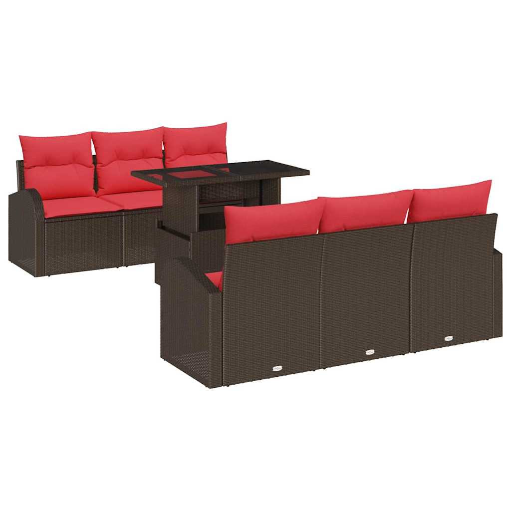 Sjedeća garnitura za vrt s jastukom 7 pcs Smeđa Poli Ratan