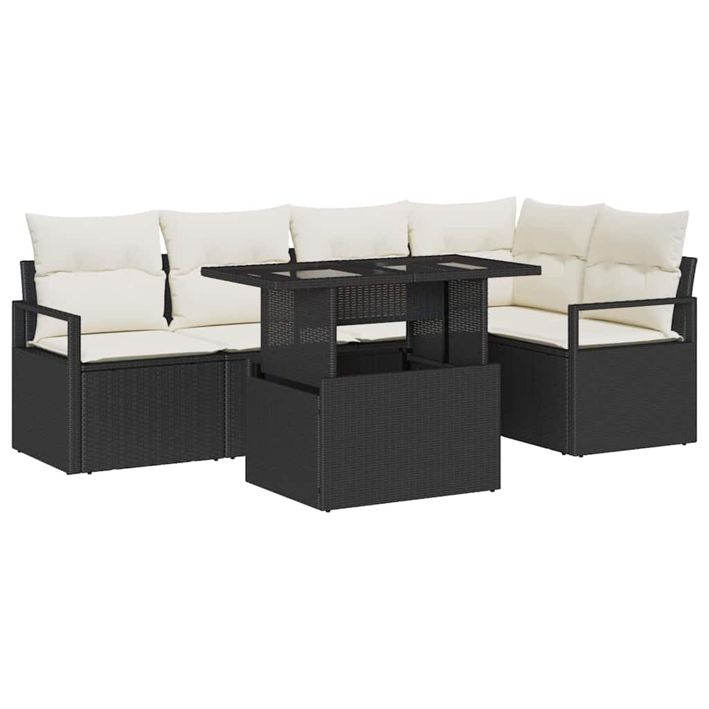 Sjedeća garnitura za vrt s pohranom 6 pcs Crna Poli ratan