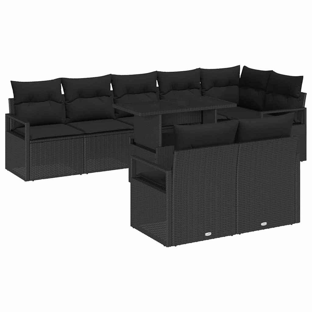 Sjedeća garnitura za vrt s pohranom 9 pcs Crna Poli ratan