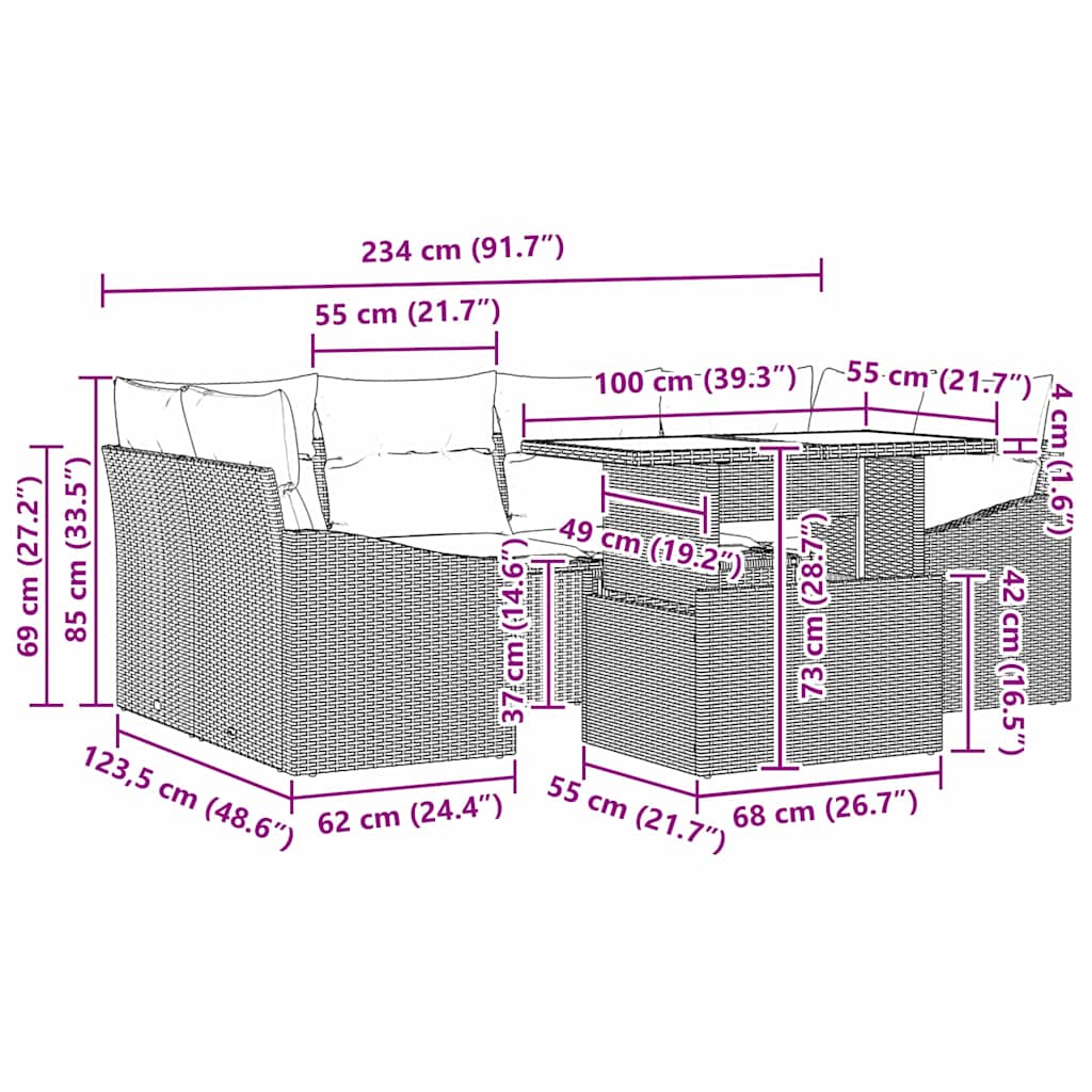 Sjedeća garnitura za vrt s pohranom 7 pcs Siva Poli ratan
