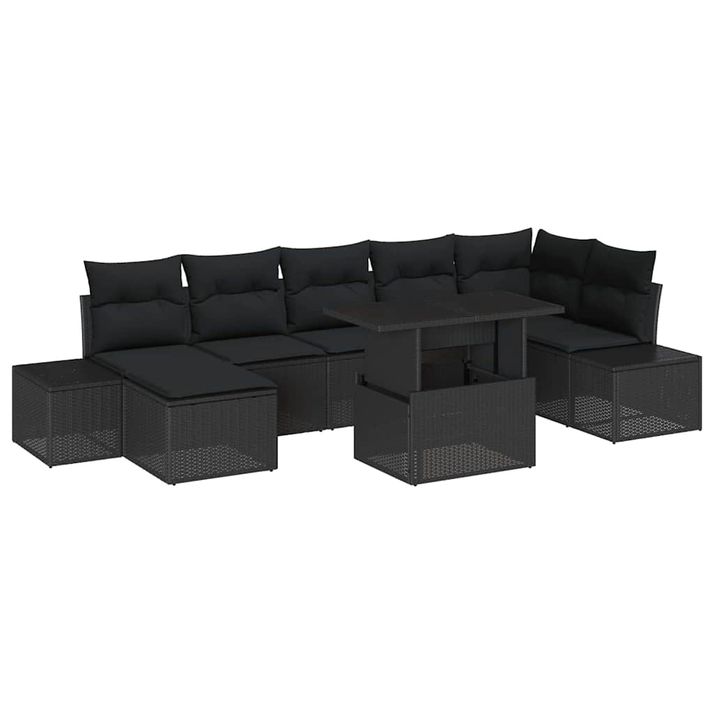 Sjedeća garnitura za vrt s pohranom 8 pcs Crna Poli ratan