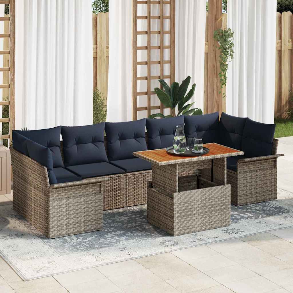 Sjedeća garnitura za vrt 8 kom. Siva Poli ratan 100 x 55 x 73 cm