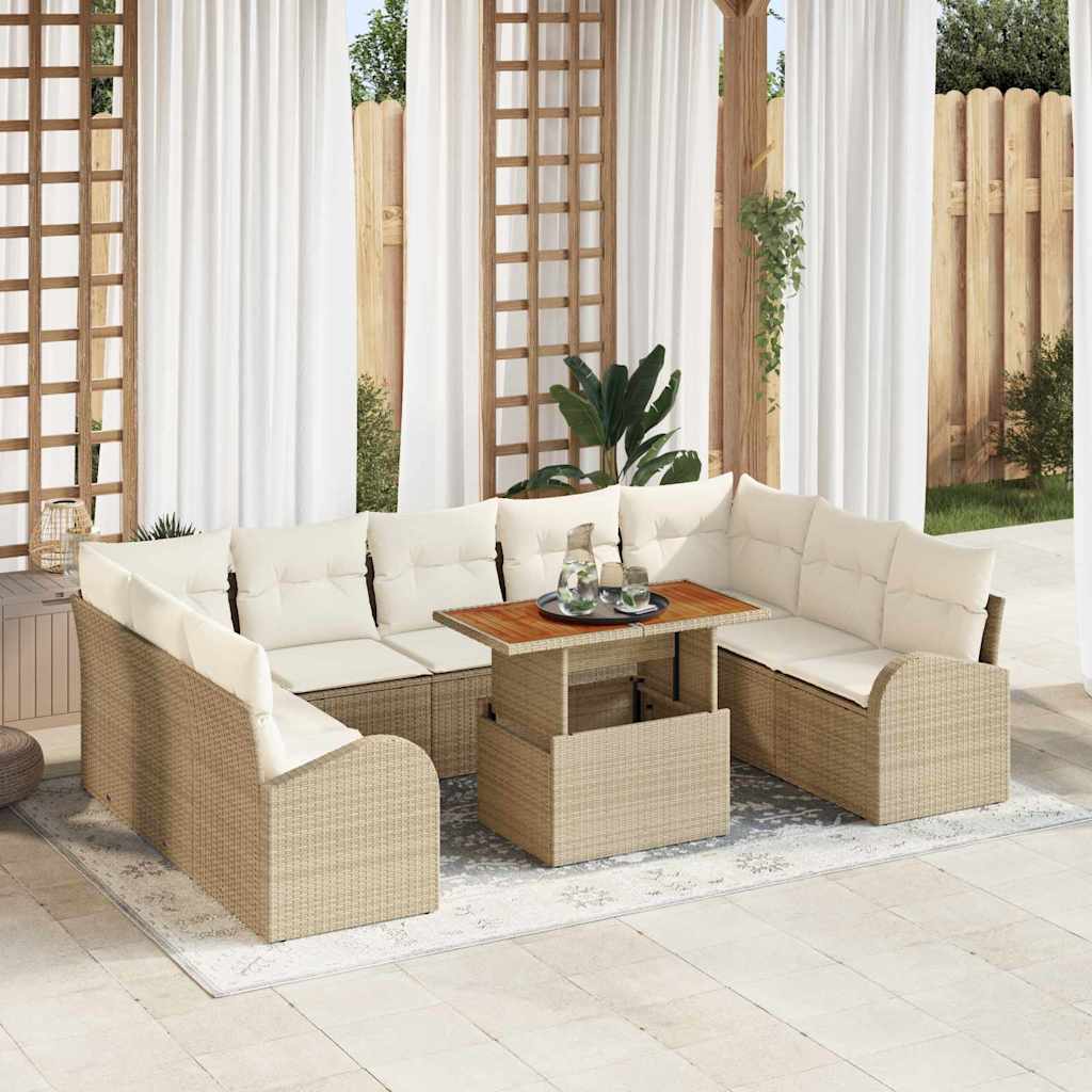 Sjedeća garnitura za vrt s pohranom 10 pcs Bež Poli ratan