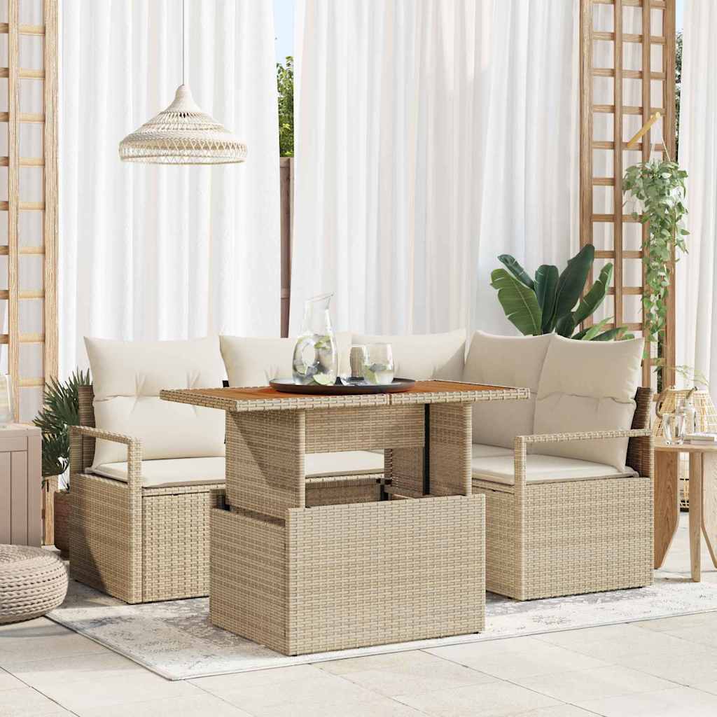 Sjedeća garnitura za vrt s pohranom 5 pcs Bež Poli ratan