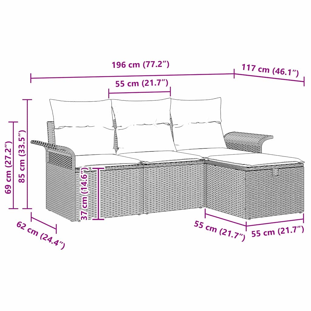 Sjedeća garnitura za vrt 4 pcs Bež i svijetlo siva poliratan