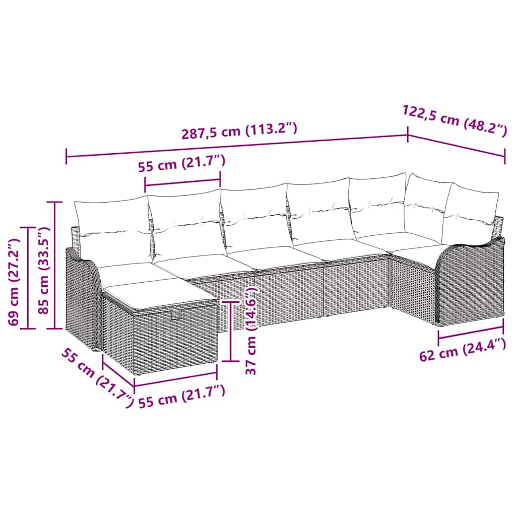 Set sofe s jastukom s pohranom 7 pcs Siva poliratan