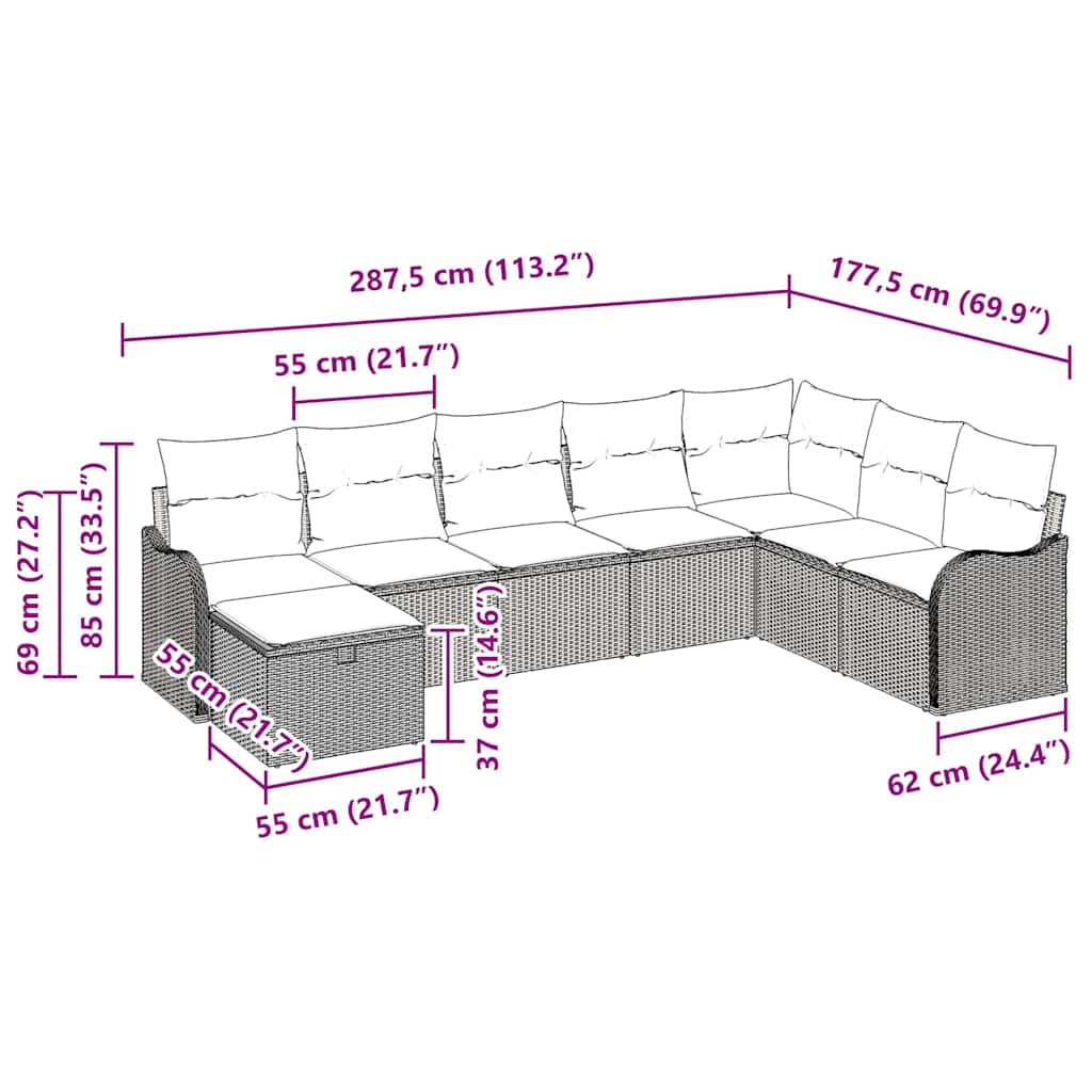 Set sofe s jastukom s pohranom 8 pcs Svijetlo siva poliratan