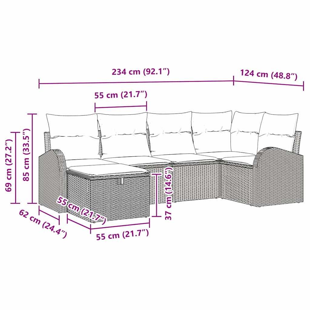 Set sofe s jastukom s pohranom 6 pcs Svijetlo siva poliratan
