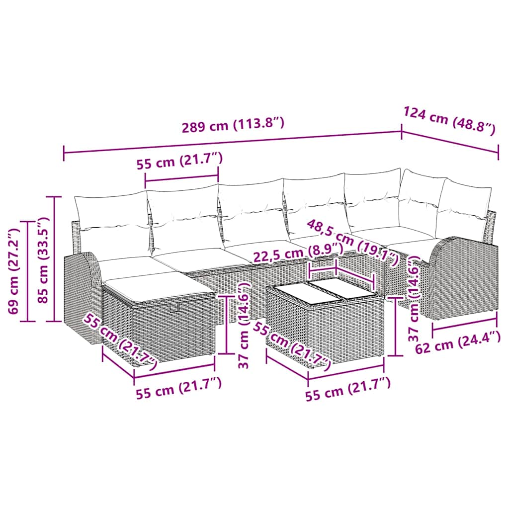 Set sofe s jastukom s pohranom 8 pcs Crna poliratan