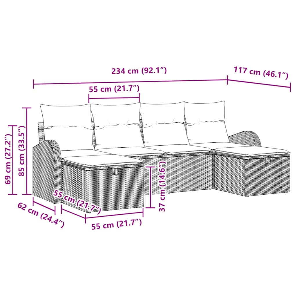 Set sofe s jastukom s pohranom 6 pcs Crna i Krema poliratan