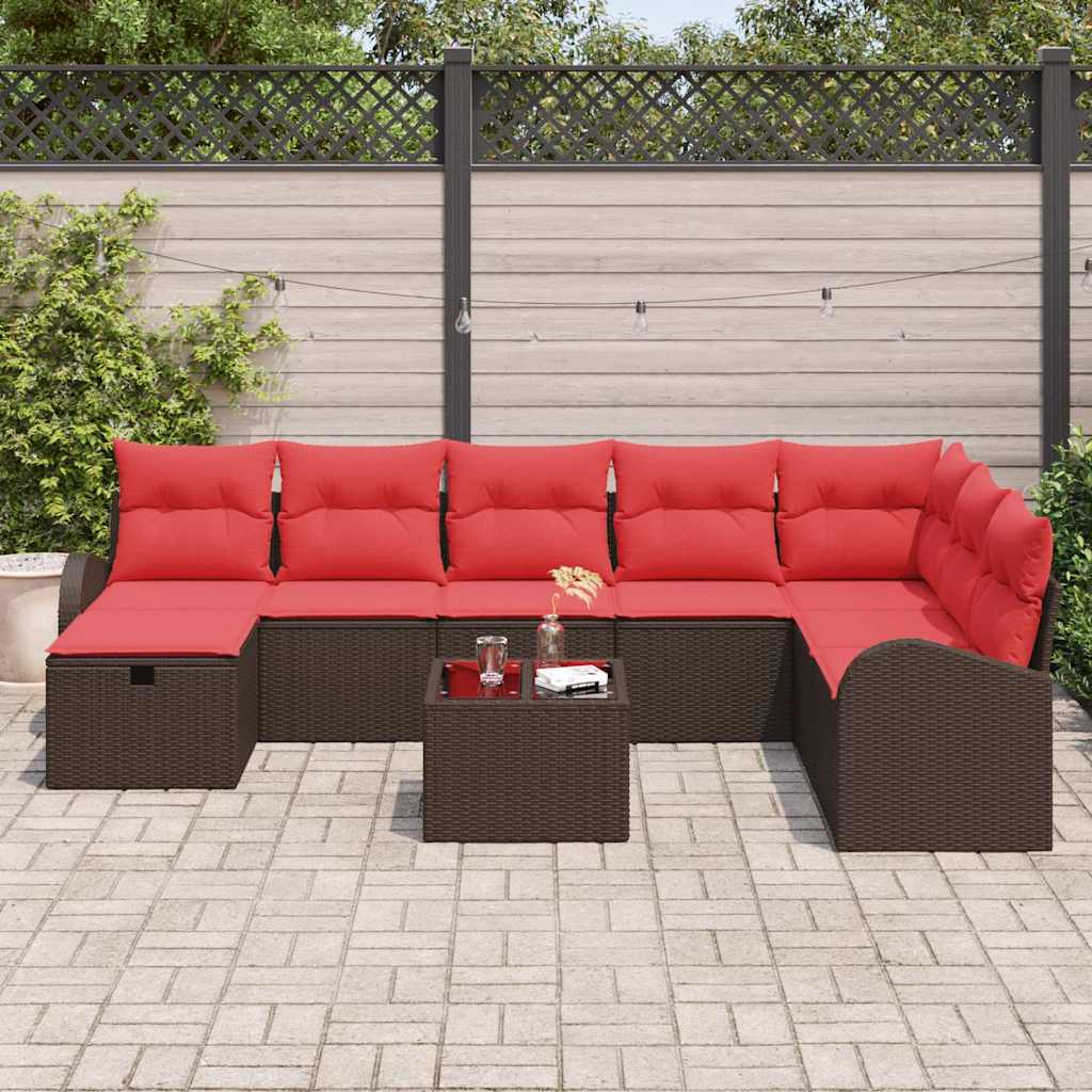 Set sofe s jastukom s pohranom 9 pcs Smeđa i crvena poliratan