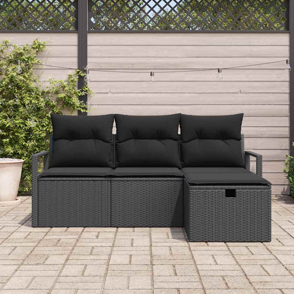 Set sofe s jastukom s pohranom 4 pcs Crna poliratan