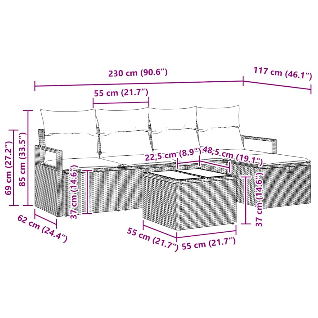 Set sofe 6 kom. 5-Broj sjedala Crna poliratan
