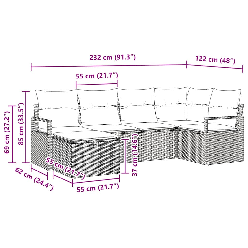 Set sofe s jastukom s pohranom 6 pcs Svijetlo siva poliratan