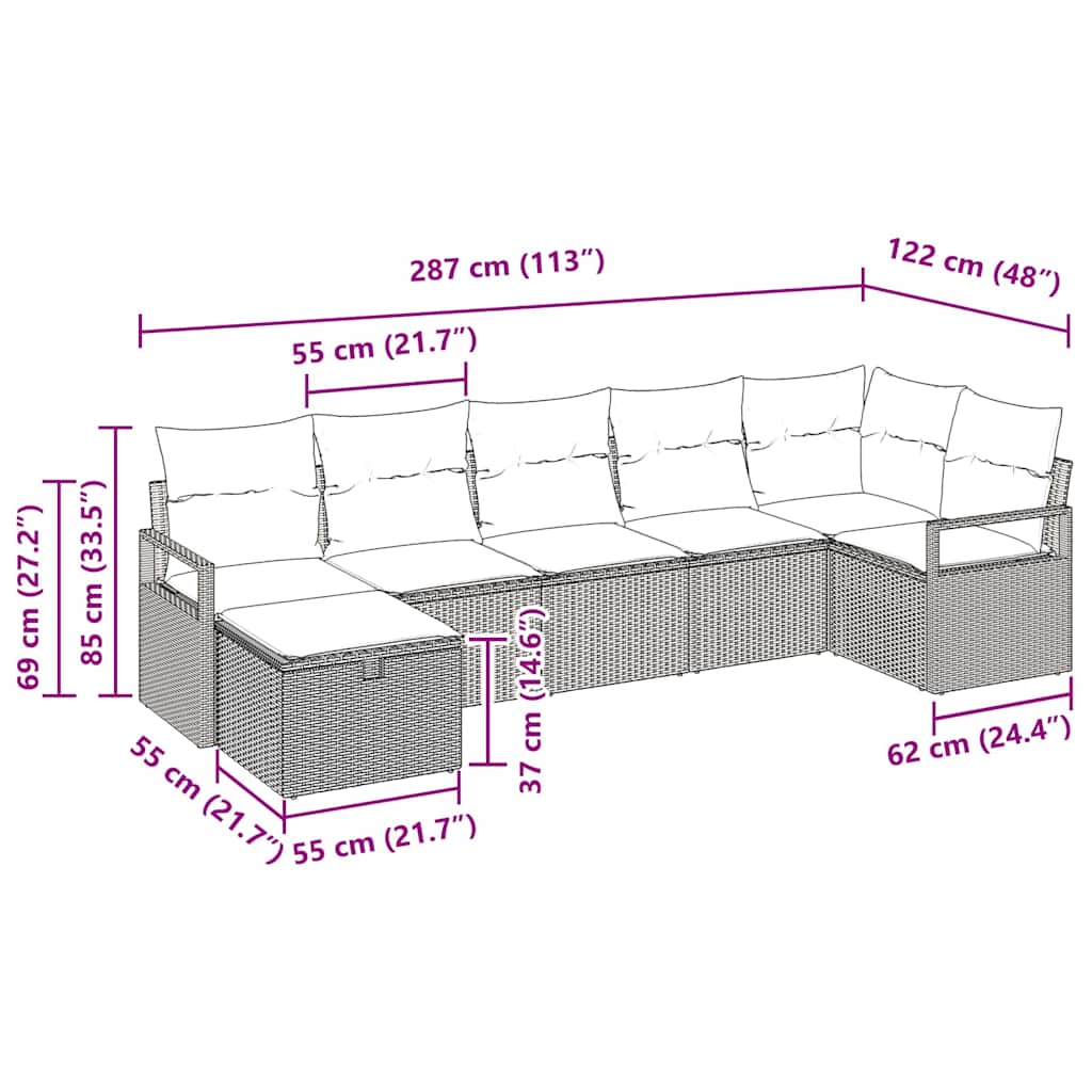 Set sofe s jastukom s pohranom 7 pcs Smeđa i krem poliratan