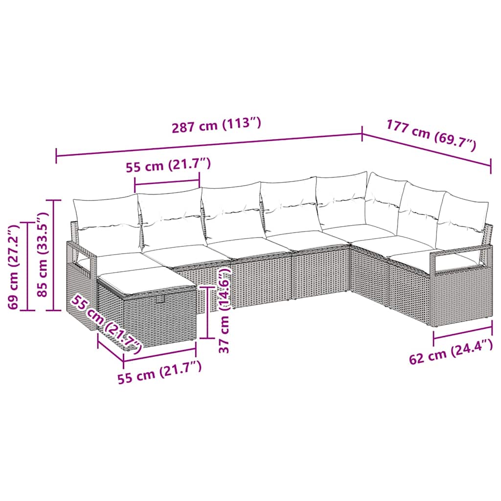 Set sofe s jastukom s pohranom 8 pcs Crna poliratan