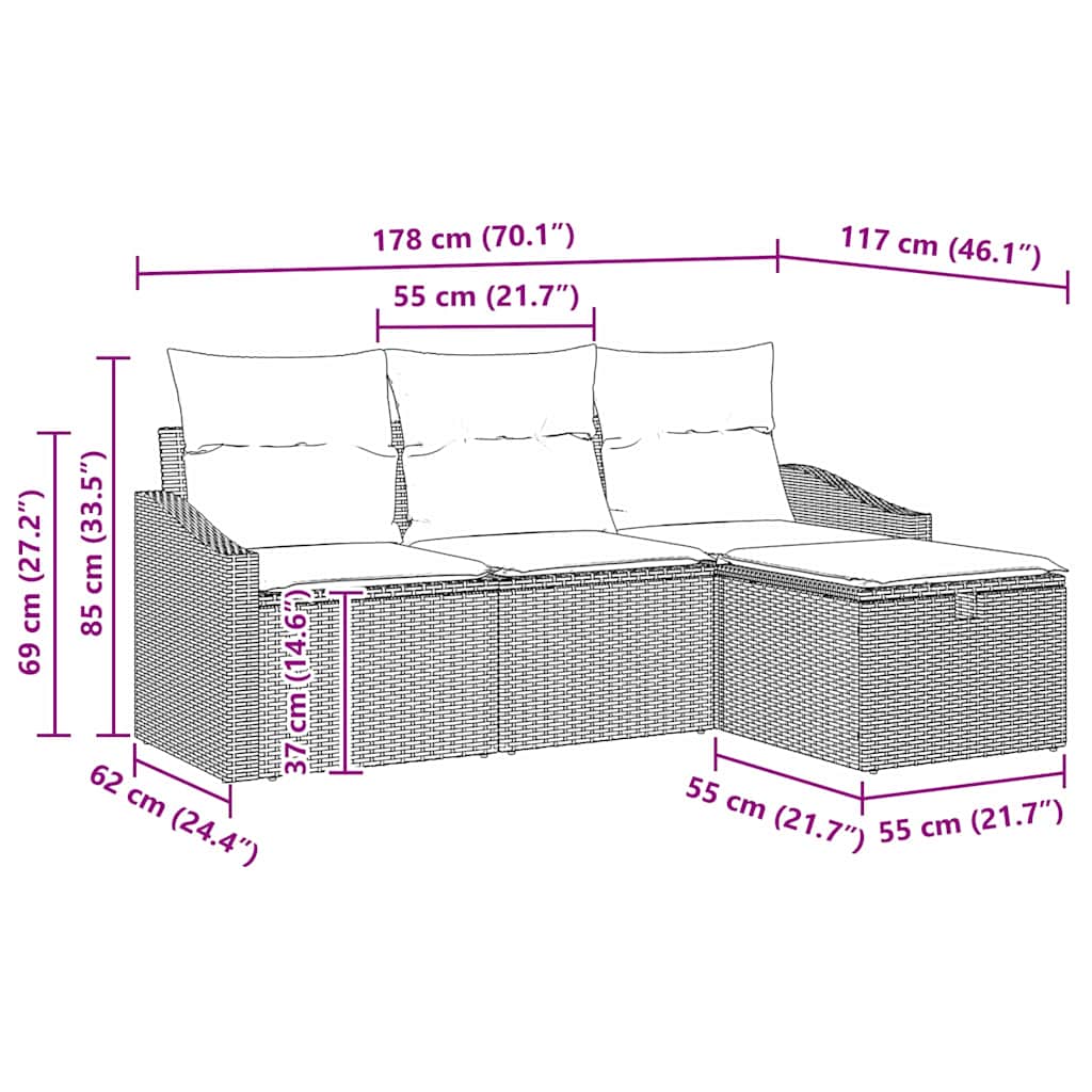 Set sofe s jastukom s pohranom 4 pcs Svijetlo siva poliratan