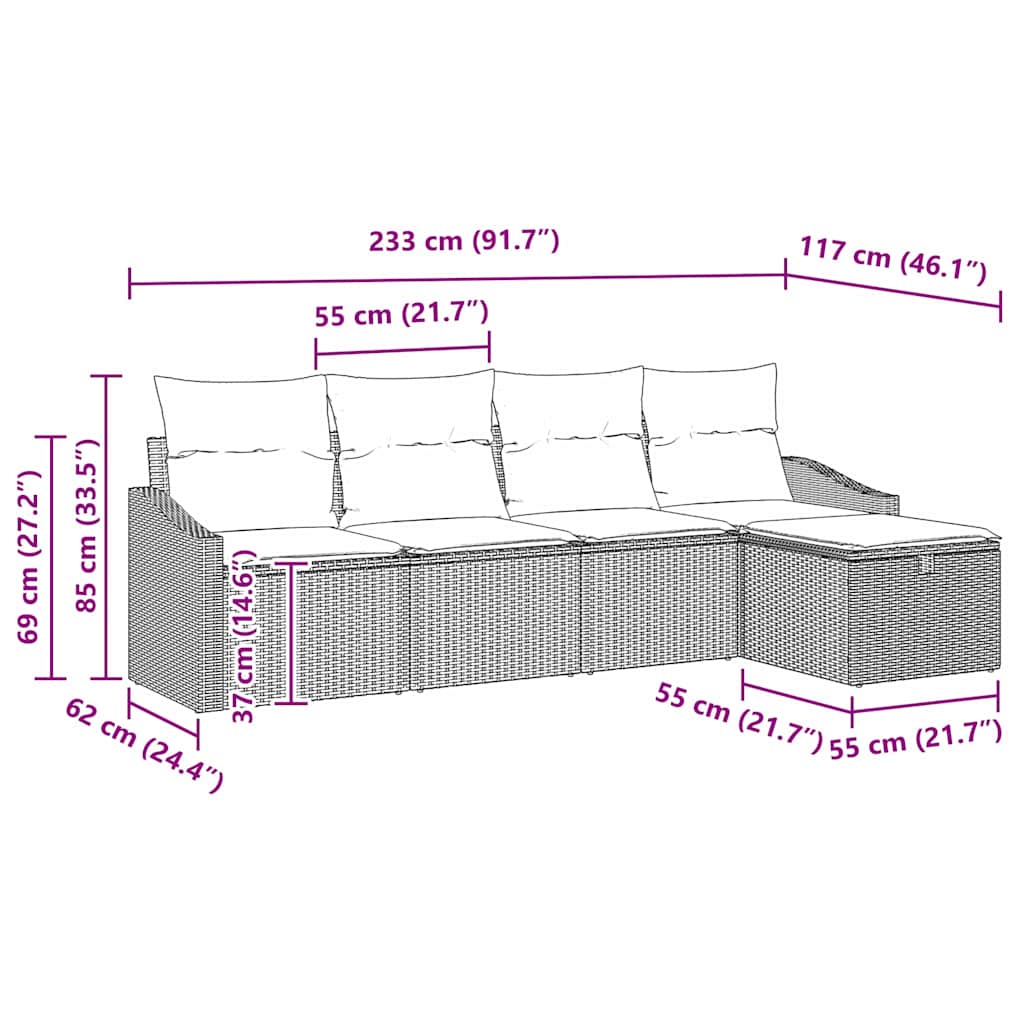 Set sofe s jastukom s pohranom 5 pcs Svijetlo siva poliratan