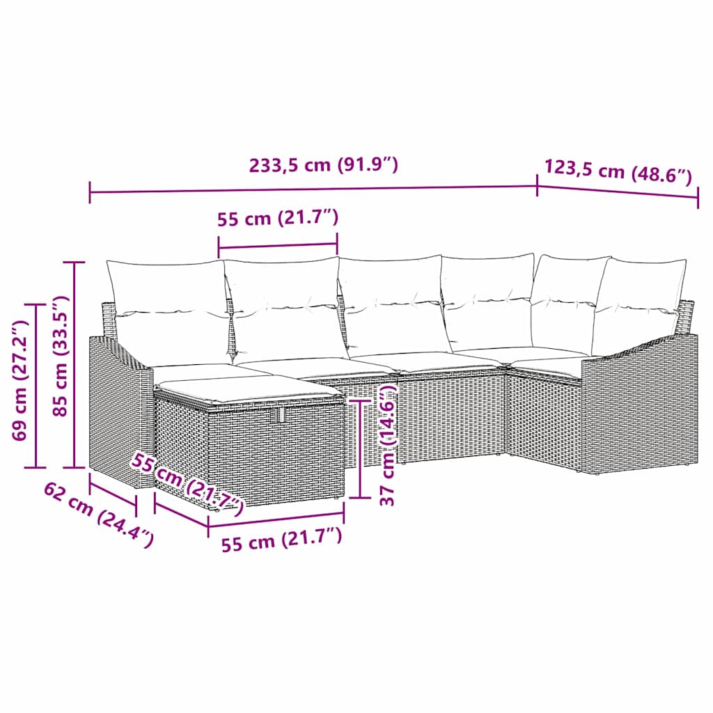 Set sofe s jastukom 6 pcs Bež i svijetlo siva poliratan