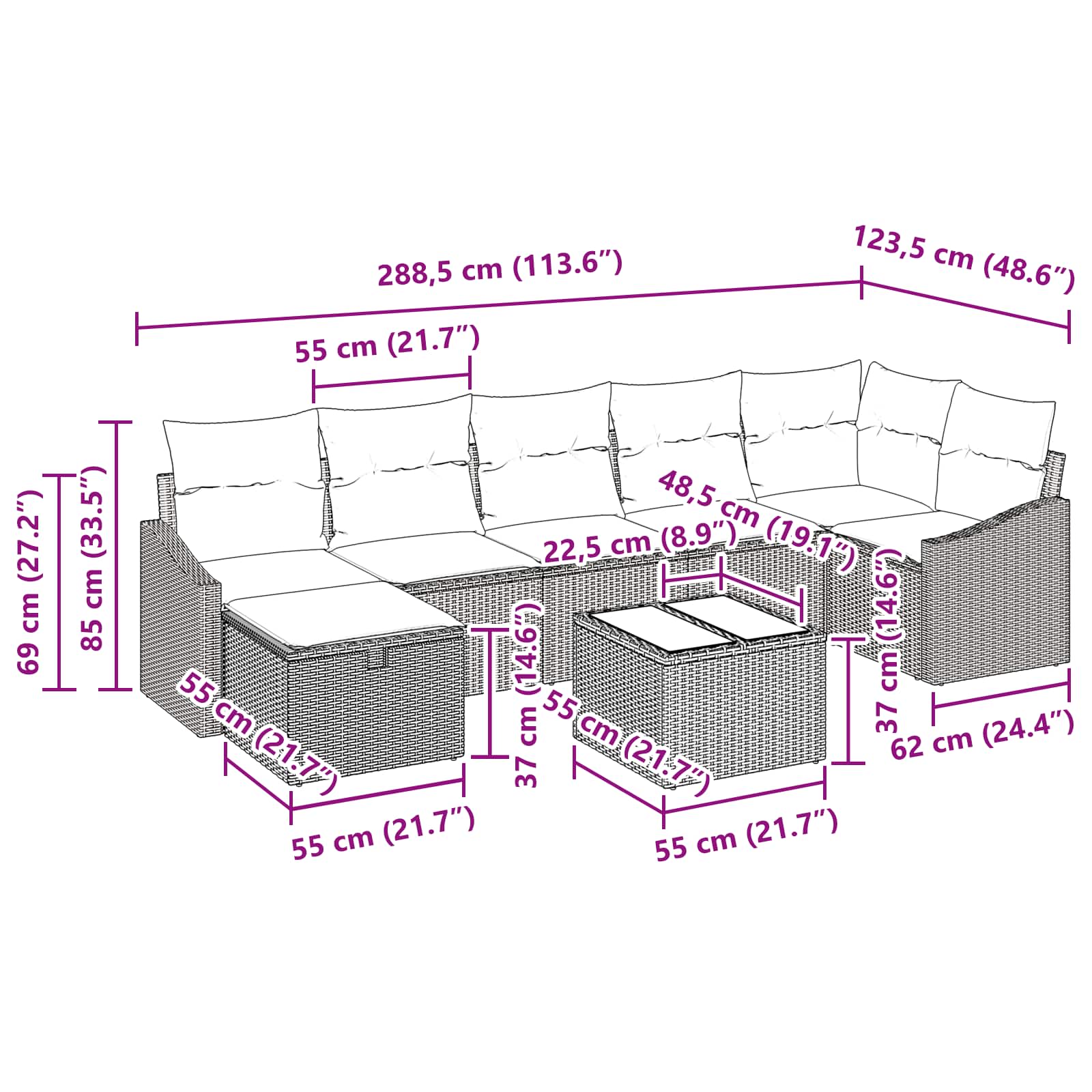 Set sofe s jastukom s pohranom 8 pcs poliratan