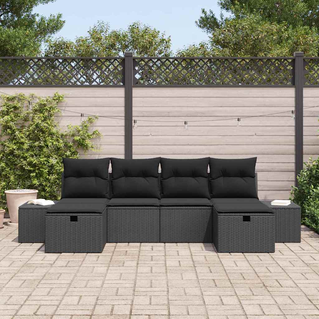 Sjedeća garnitura za vrt 6 kom. Crna poliratan 294 x 117 x 85 cm