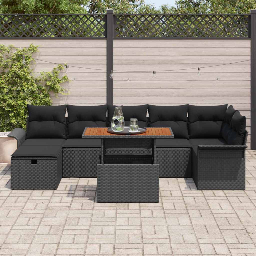 Sjedeća garnitura za vrt 8 kom. Crna poliratan 297.5 x 132.5 x 85 cm