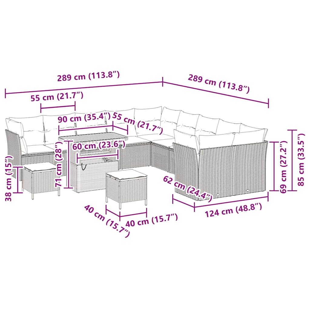 Sjedeća garnitura za vrt 13 pcs Siva poliratan