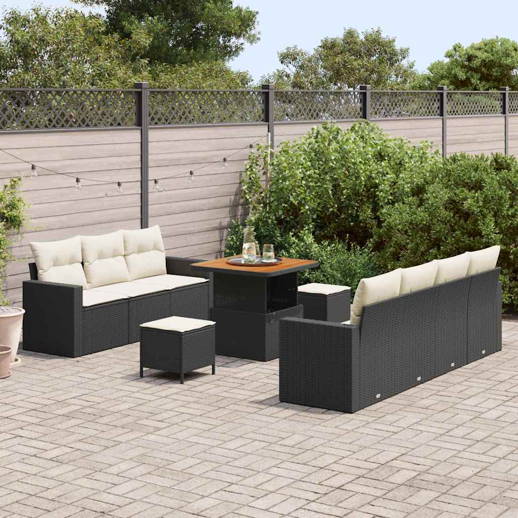 Sjedeća garnitura za vrt s jastukom 10 pcs Crna poliratan