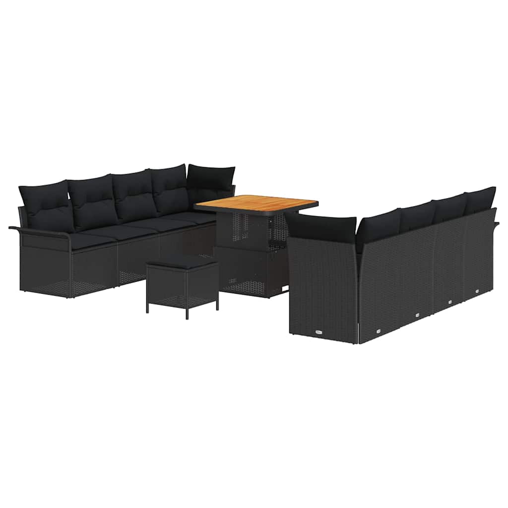 Sjedeća garnitura za vrt 11 kom. Crna poliratan 242.5 x 62 x 85 cm