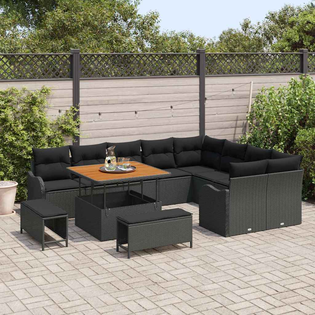 Sjedeća garnitura za vrt 12 kom. Crna poliratan 287.5 x 234 x 85 cm