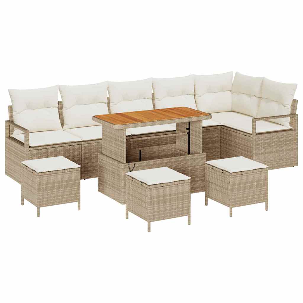 Sjedeća garnitura za vrt s jastukom 10 pcs Bež Poli ratan
