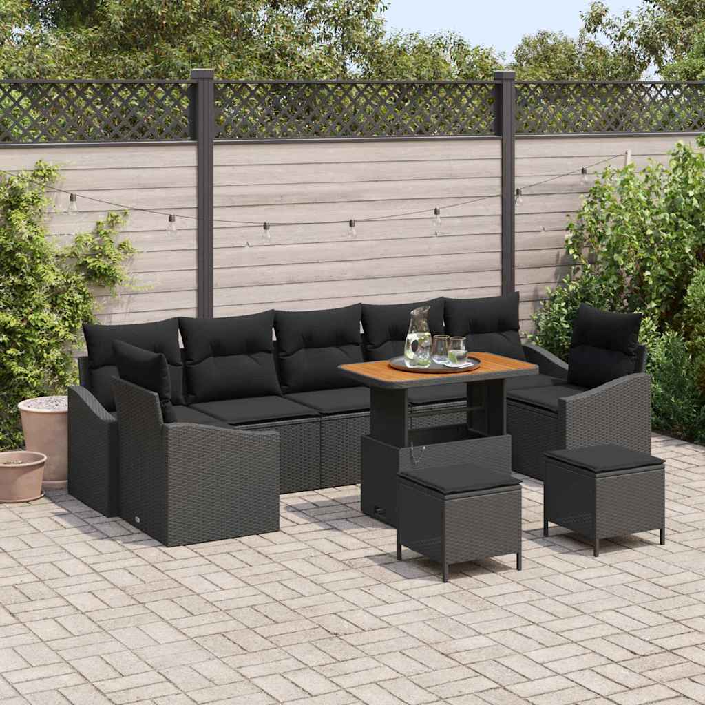 Sjedeća garnitura za vrt 10 kom. Crna poliratan 288 x 123,5 x 85 cm