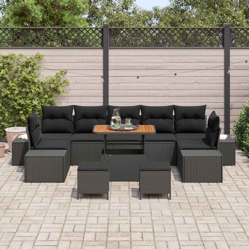 Sjedeća garnitura za vrt 10 kom. Crna poliratan 349 x 154 x 85 cm
