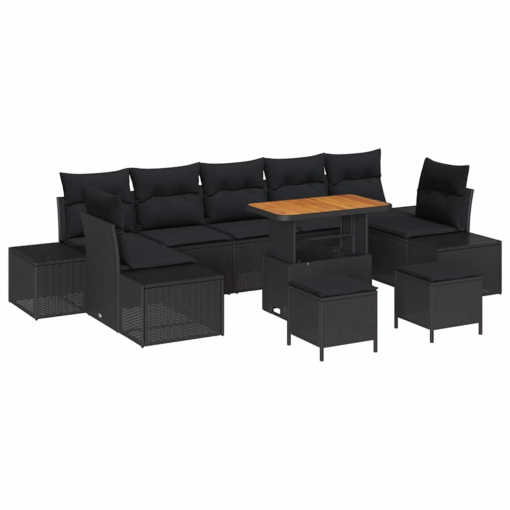 Sjedeća garnitura za vrt 10 kom. Crna poliratan 349 x 154 x 85 cm