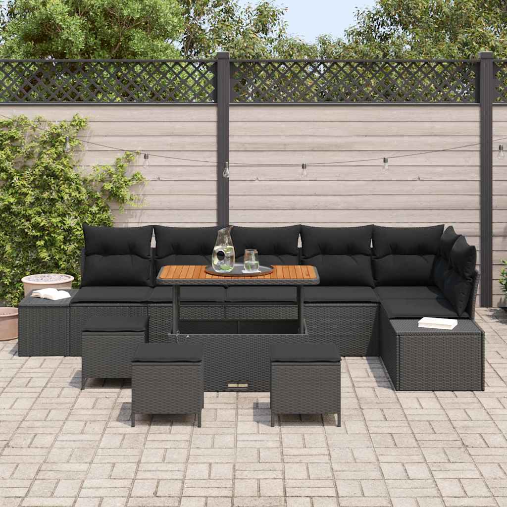 Sjedeća garnitura za vrt 10 kom. Crna poliratan 319 x 154 x 85 cm