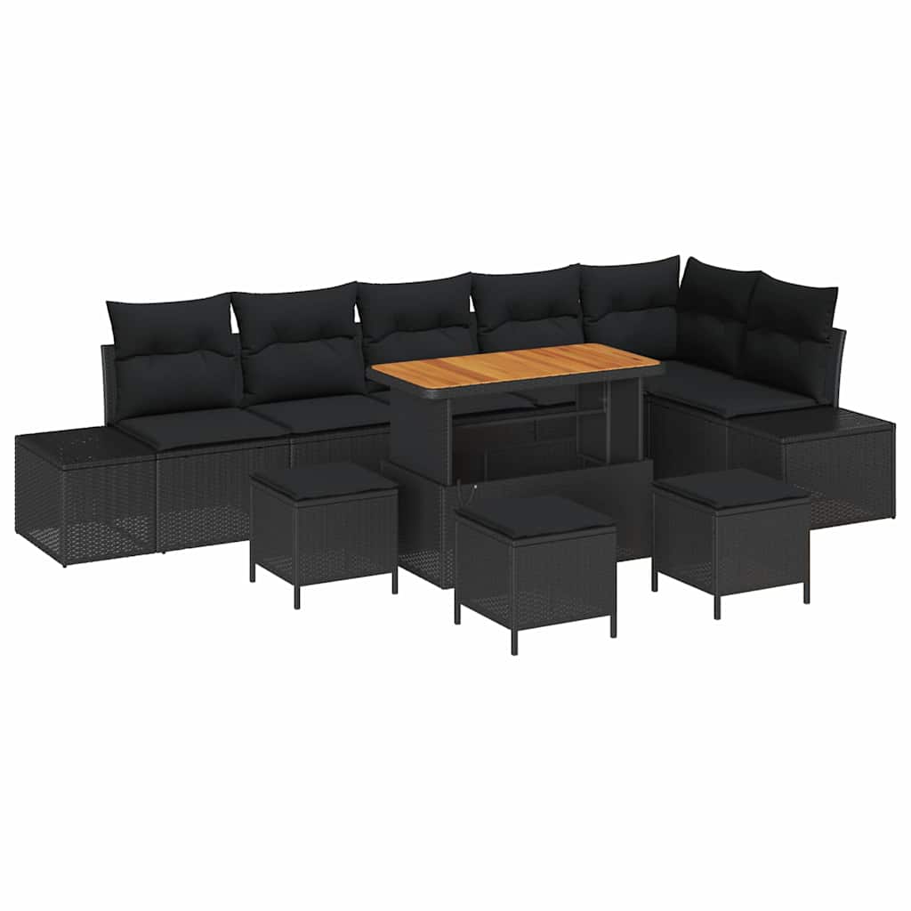 Sjedeća garnitura za vrt 10 kom. Crna poliratan 319 x 154 x 85 cm