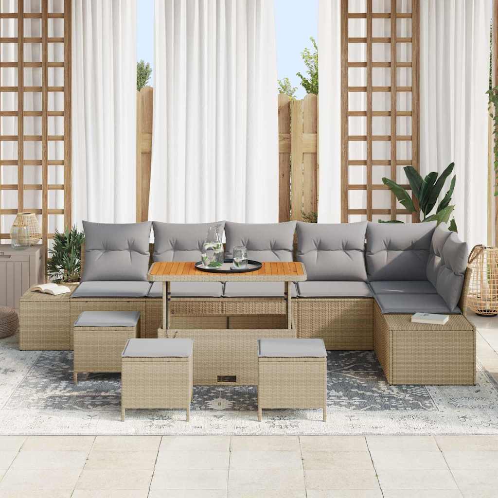 Sjedeća garnitura za vrt 10 kom. Bež poliratan 319 x 154 x 85 cm