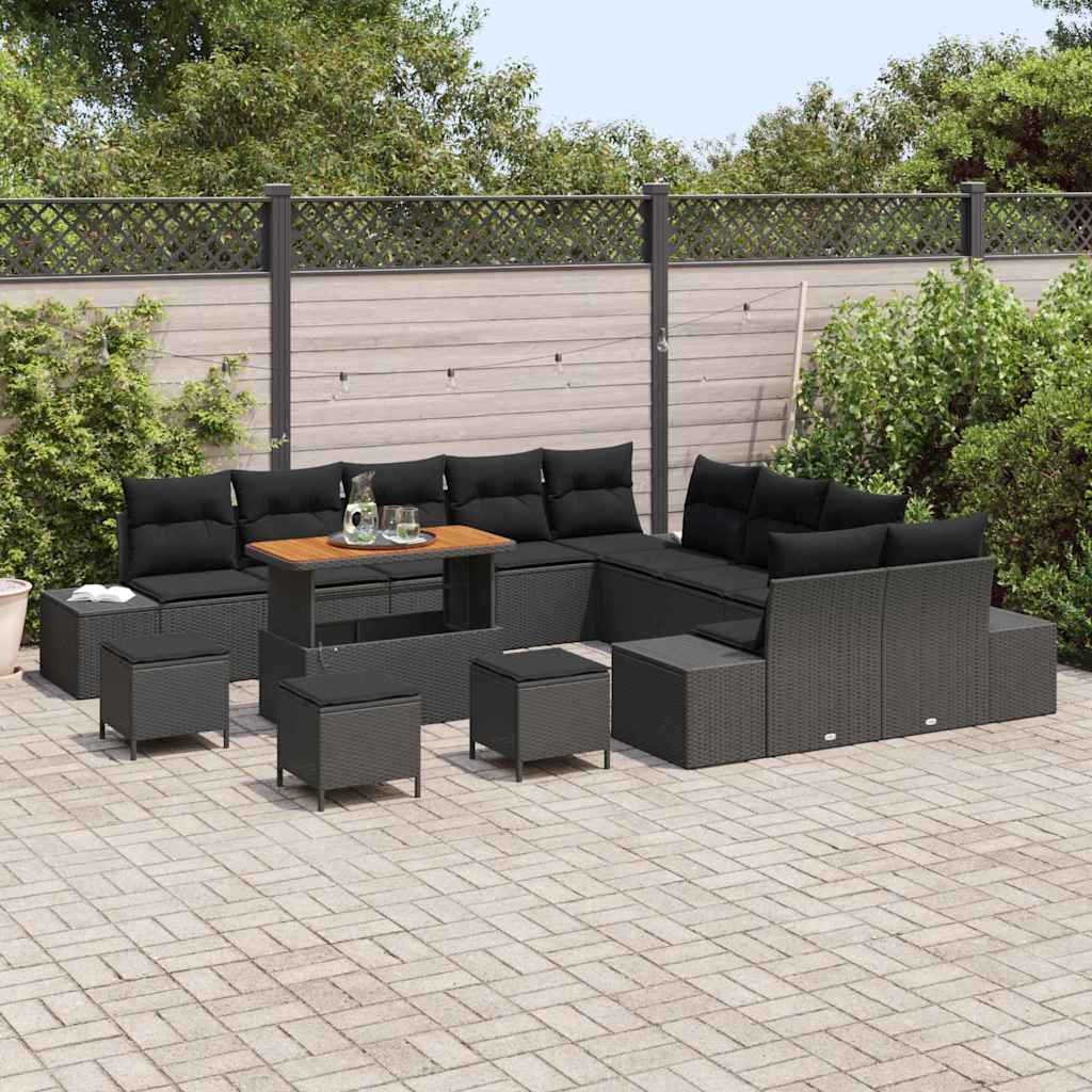 Sjedeća garnitura za vrt s jastukom 14 pcs Crna poliratan