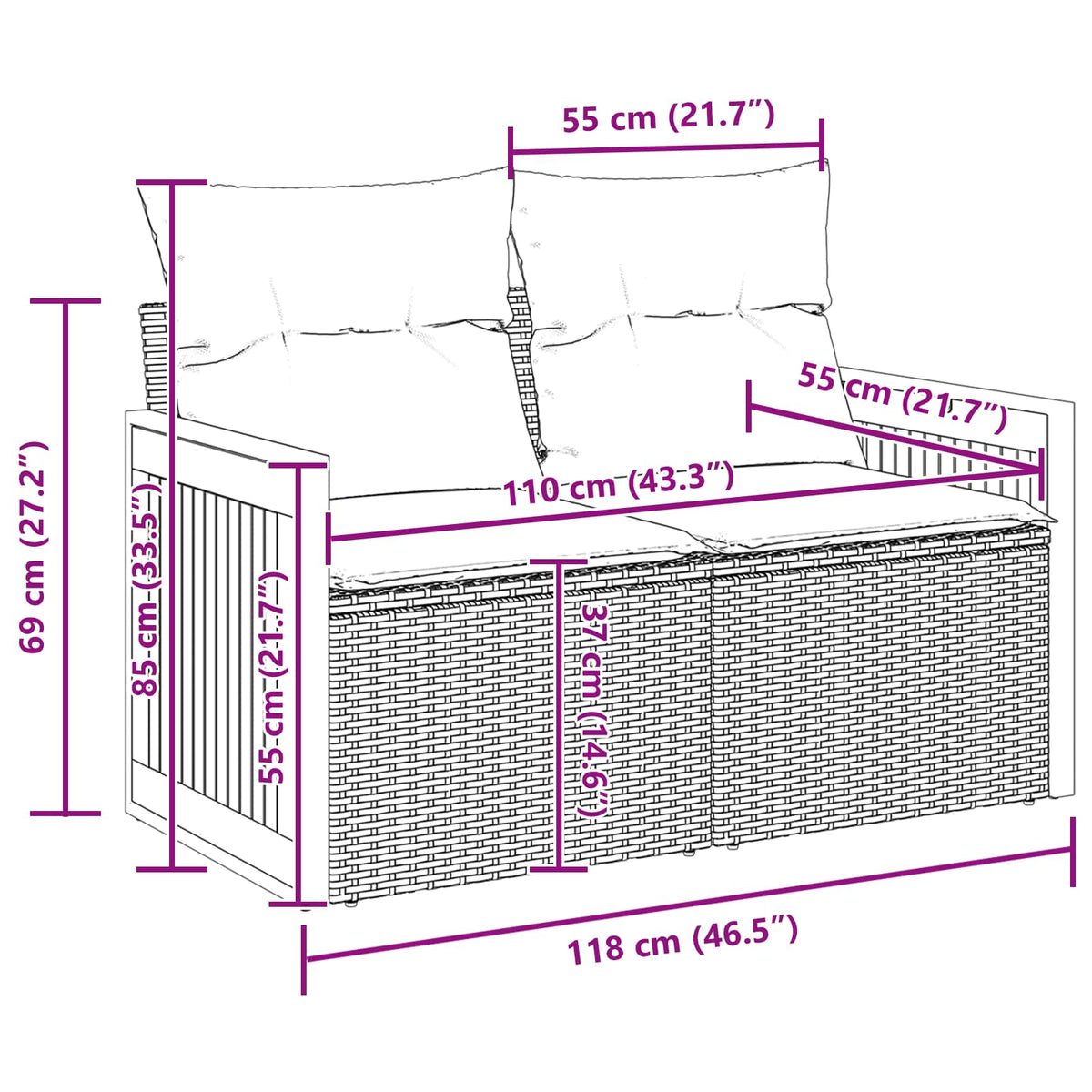 Sjedeća garnitura za vrt 11 kom. 11-Broj sjedala Crna 90 x 55 x 71 cm