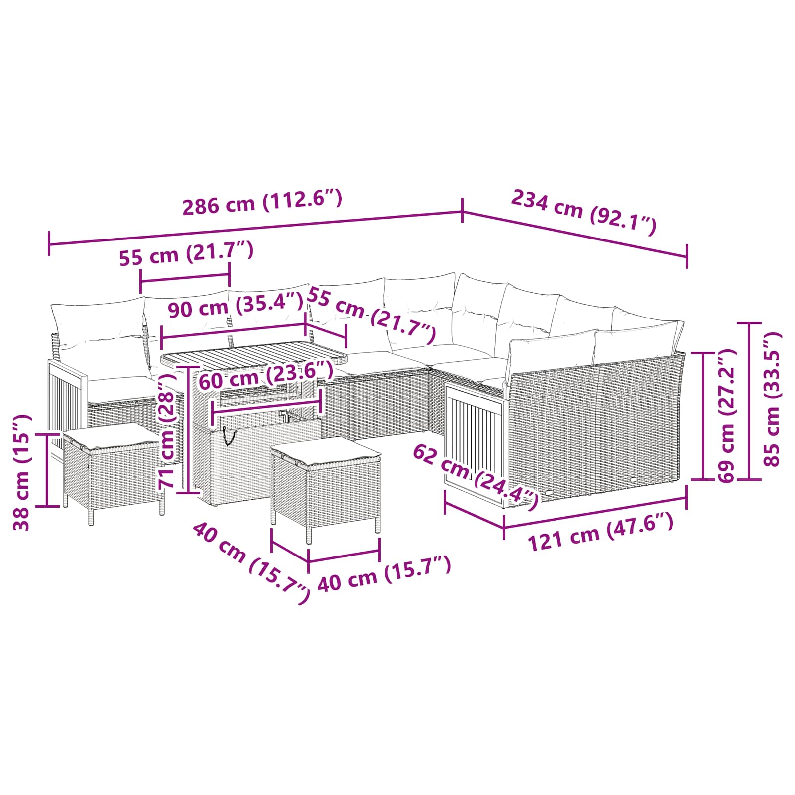 Sjedeća garnitura za vrt s jastukom 12 pcs Bež i svijetlo siva